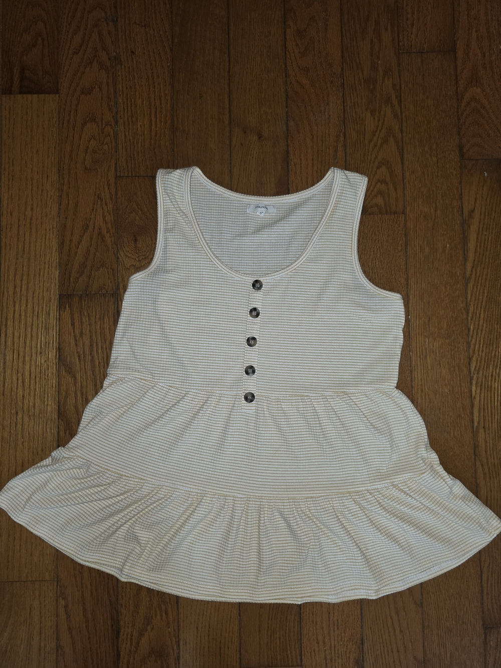 Maurices Cream and Tan Striped Ruffle-Hem Tank